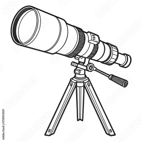 Telescope on a tripod for astronomical observation, exploration of the cosmos