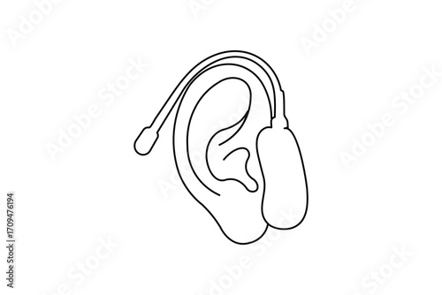 Abstract continuous line drawing of ears, modern minimalist illustration for medical, sound and hearing theme