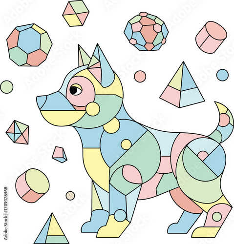 Minimal Cubist Puppy Playing