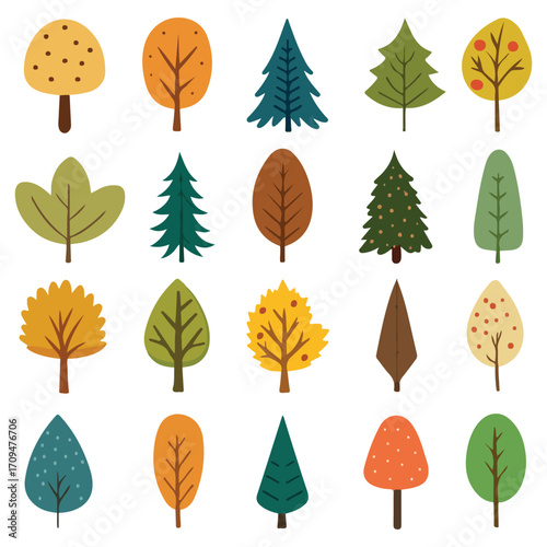 Vector seamless pattern of colorful autumn leaves with maple, oak, and birch trees