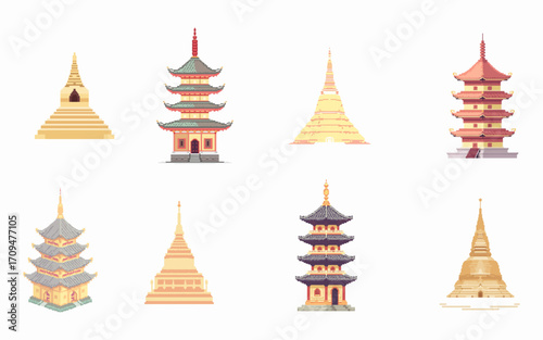 Pixel Art Collection of Cultural Temples and Famous World Landmarks