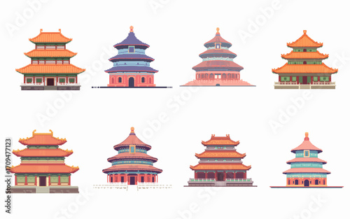 Pixel Art Bundle of Chinese Traditional Temples and Cultural Heritage