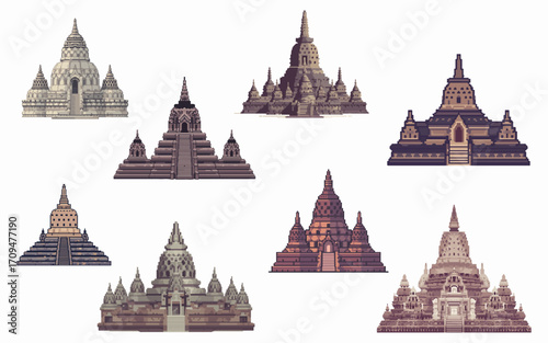 Pixel Art Bundle of Ancient Temples and Historical Cultural Buildings