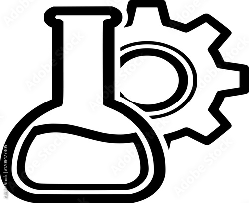 Chemical Flask and Gear Icon Vector - Science, Engineering and Laboratory Equipment outline and solid illustration