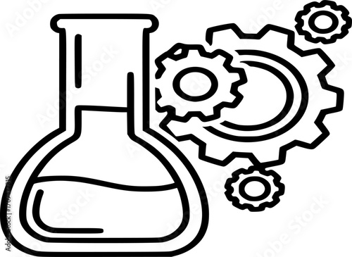 Chemical Flask and Gear Icon Vector - Science, Engineering and Laboratory Equipment outline and solid illustration