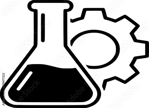 Chemical Flask and Gear Icon Vector - Science, Engineering and Laboratory Equipment outline and solid illustration