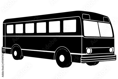 Black and white bus illustration for transportation on transparent background