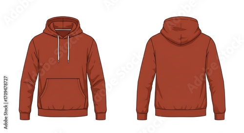 Flat vector mockup of a basic man hoodie rust color