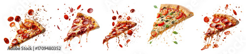 Panel kuchenny z motywem PNG Variety of delicious pizza slices, element set on transparent background