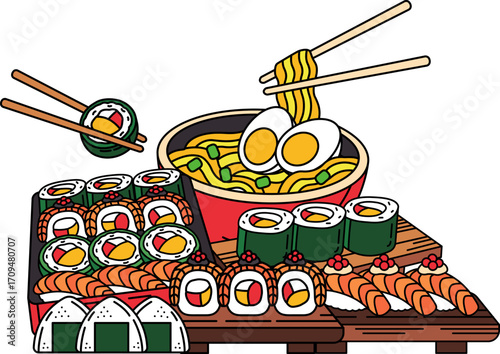 Japanese food, ramen, sushi, bento, and rice balls