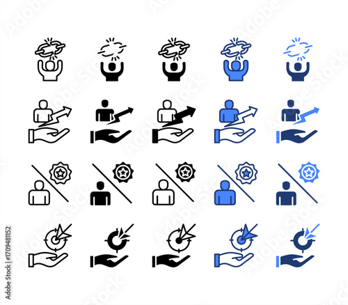 Conversion, Overcoming, Challenge, Self growth, multiple style icon set.