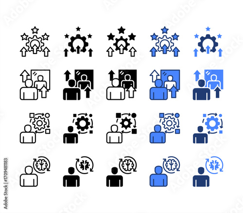 Improvement, Mindset, Adaptation, Personal development, multiple style icon set.