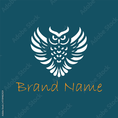 Owl vector logo design with abstract floral wings illustration.