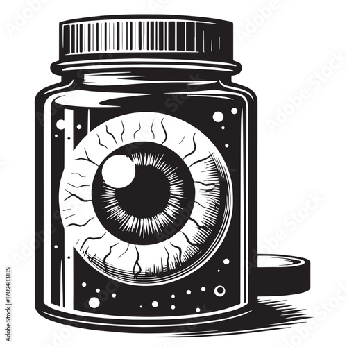 Black Eyeball Jar Silhouette Vector Illustration design, Solid White Background
