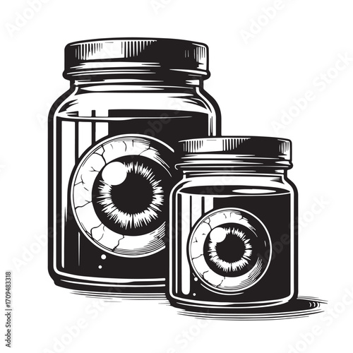 Black Eyeball Jar Silhouette Vector Illustration design, Solid White Background