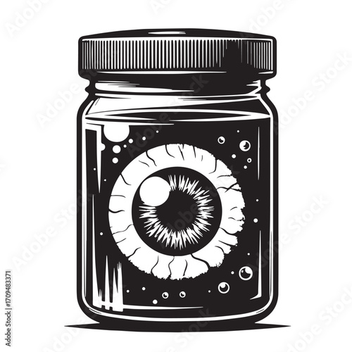 Black Eyeball Jar Silhouette Vector Illustration design, Solid White Background