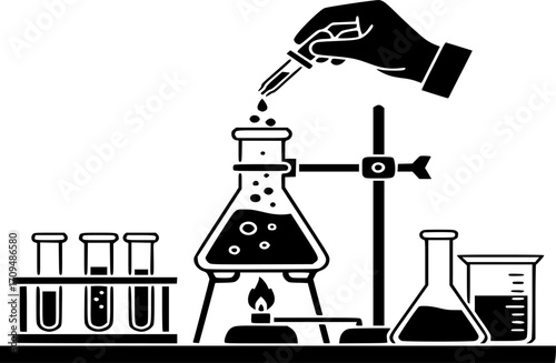 Chemistry Lab Experiment Icon Vector - Scientific Research and Biotechnology Process Symbol Outline and Solid Illustration