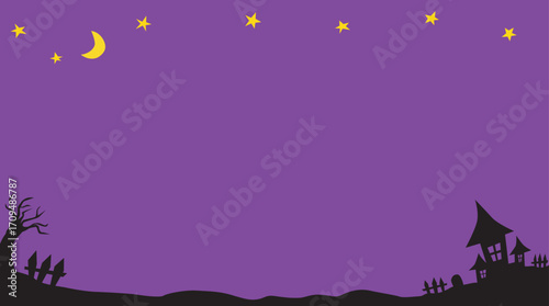 Halloween background with stars and moon. Purple color. Vector Illustration