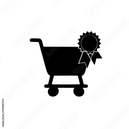 Online shopping cart with winner badge icon representing best seller or premium product