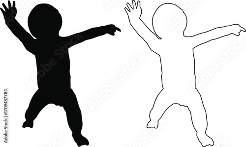 Children Silhouettes Active Kids with line art Icon set Eps 10