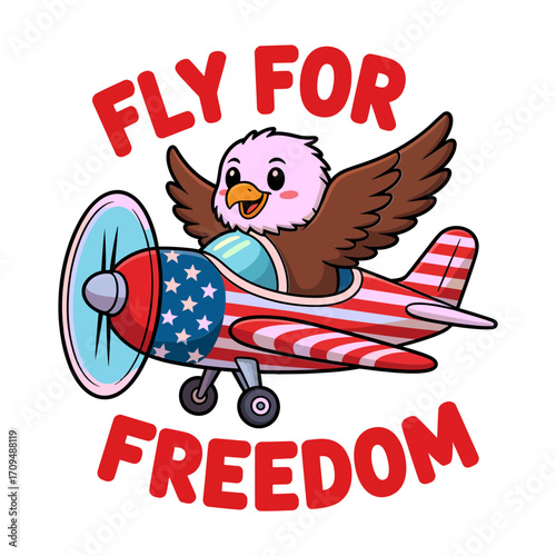 Fly for freedom owl vector illustration, patriotic airplane cartoon design, festive independence holiday art, cheerful celebration graphics, liberty themed elements