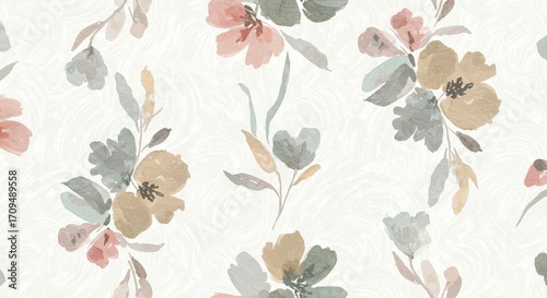 Watercolor Floral Pattern Soft Colors Elegant Seamless Background.