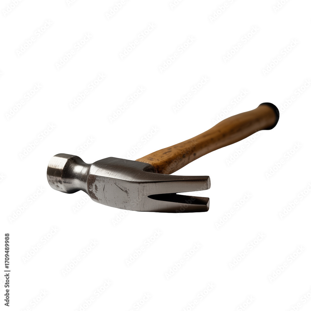 Obraz premium Classic Wooden Claw Hammer with Steel Head Transparent PNG | Realistic Oak Handle Hammer on White Background Transparent PNG