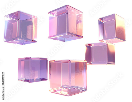 a series of floating translucent cubes abstract shape, 3d render style, isolated on a