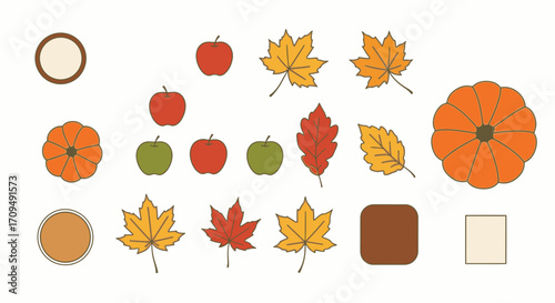 Colorful Autumn Leaves and Seasonal Decorations with Pumpkins, Apples, and Cozy Centerpiece for Fall Festivals and Harvest Celebrations in Bright, Warm Tones