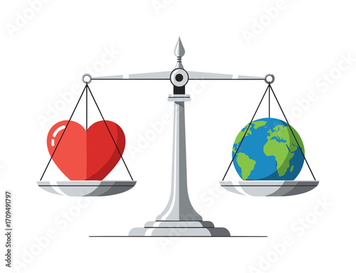 a scale of justice vector illustration with heart love and earth globe for equality human rights social activism