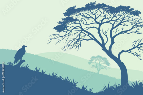 Serene Landscape Illustration with Rolling Hills