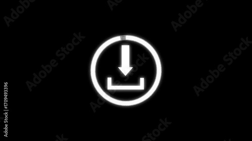 Digital downloading animation interface progress bar seamless loop futuristic motion graphics. Loading circle progress bar animation white glowing icon user experience UI design loop.