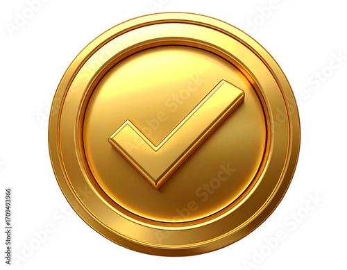 Gold Checkmark Icon on transparent background. Check mark Symbol, 3d check mark, gold