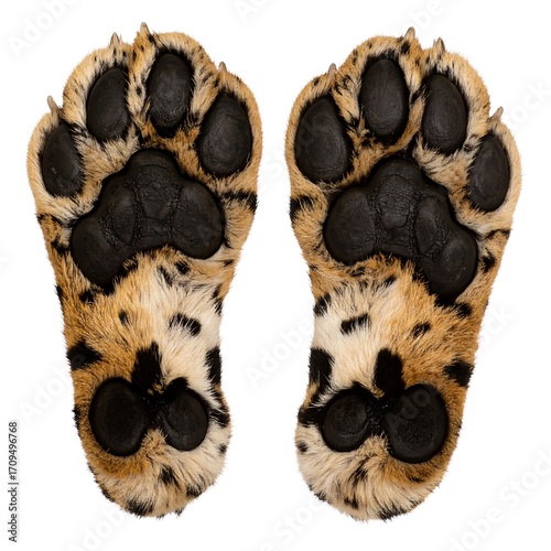 Pair of leopard paws, fur, and pads