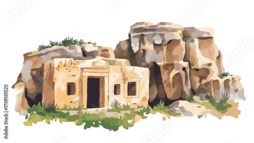 Hal Saflieni Hypogeum. Hal Saflieni Hypogeum watercolor vector illustration