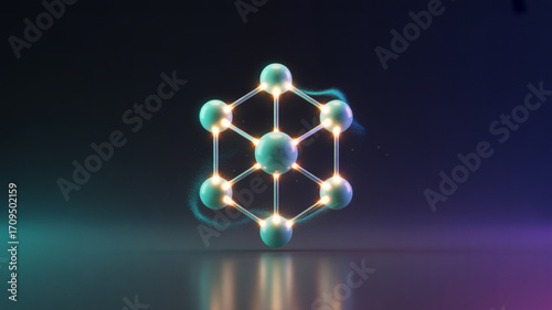 Abstract molecule structure design with glowing nodes and connections for science and technology 3d render