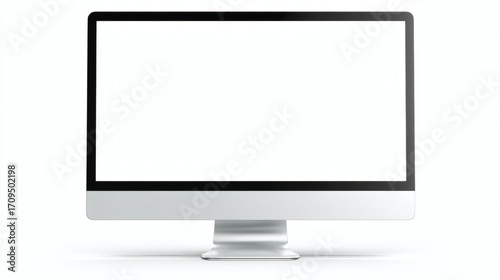 A blank computer monitor with a sleek design, featuring a thin black bezel and a silver stand, isolated on a white background