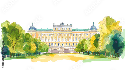Schonbrunn Palace. Schonbrunn Palace watercolor vector illustration