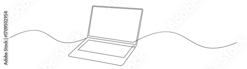 Single Line Drawing Laptop with Wave