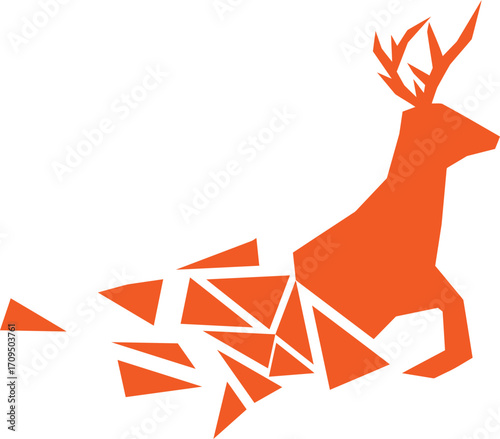 Geometric Orange Deer Running Abstract Design.