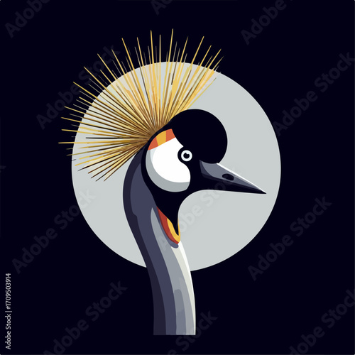 flat illustration of a grey crowned crane