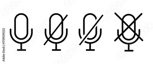 Mute and No Sound Icons Set – Audio Off, Volume Control, and Microphone Symbol Vector Illustration”