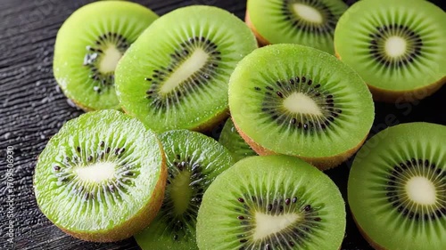 Vibrant Green Kiwi Slices Healthy Fruit Food Perfect for Snacks on Wooden Surface