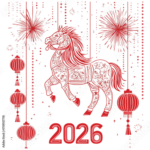 2026, new year, year of the horse, asia, vector, transparent background, festival, design, backdrop, pattern, element, backgrounds, horse, equine