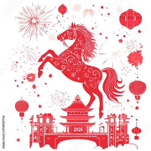 2026, new year, year of the horse, asia, vector, transparent background, festival, design, backdrop, pattern, element, backgrounds, horse, equine