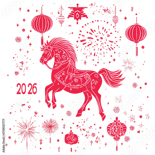 2026, new year, year of the horse, asia, vector, transparent background, festival, design, backdrop, pattern, element, backgrounds, horse, equine