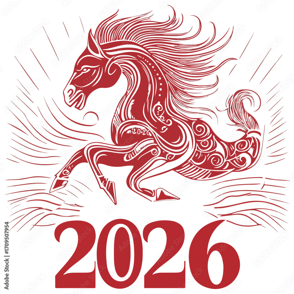 Obraz premium 2026, new year, year of the horse, asia, vector, transparent background, festival, design, backdrop, pattern, element, backgrounds, horse, equine