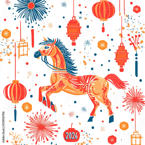 2026, new year, year of the horse, asia, vector, transparent background, festival, design, backdrop, pattern, element, backgrounds, horse, equine