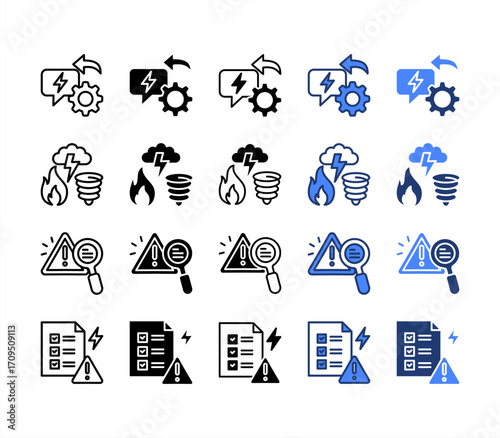 Response, Disaster, Risk Analysis, Identification, multiple style icon set.