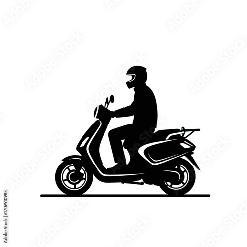 Silhouette of a person riding a scooter with a helmet on a white background in a vector image created with generated ai